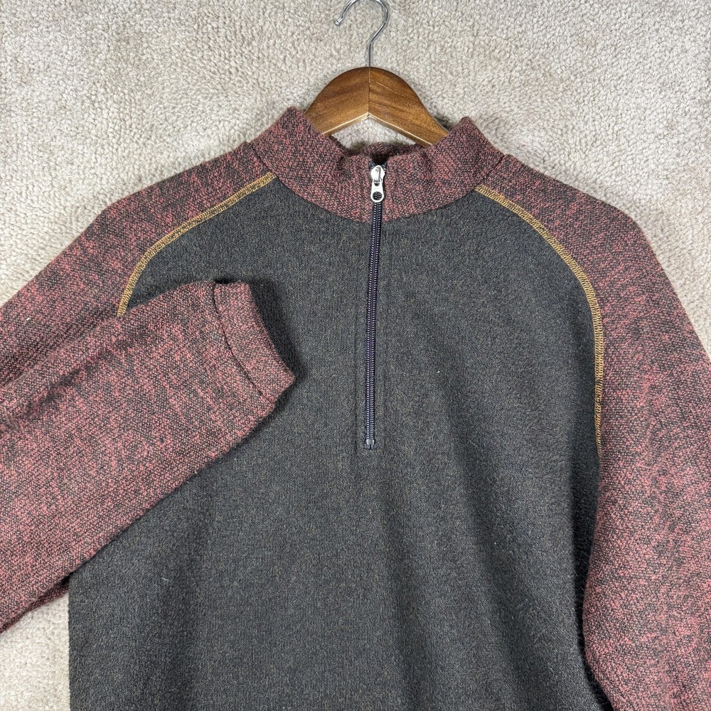 Kuhl Alfpaca Fleece Pullover Mens Large Gray Red 1/4 Zip Hiking Sweater‎